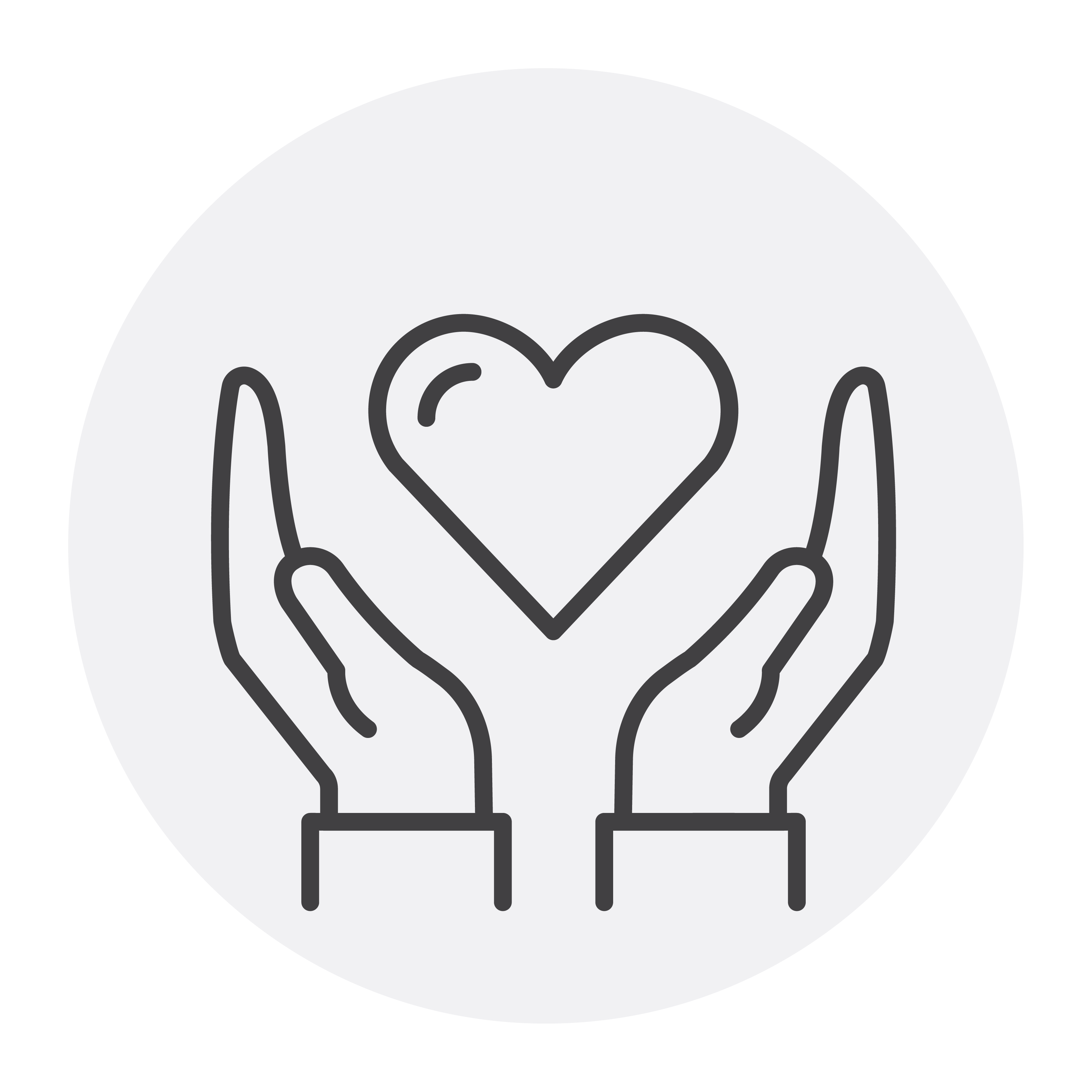 Outline of two hands holding a heart.